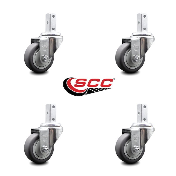 3.5 Inch Thermoplastic Rubber Wheel Swivel 7/8 Inch Square Stem Caster Set SCC